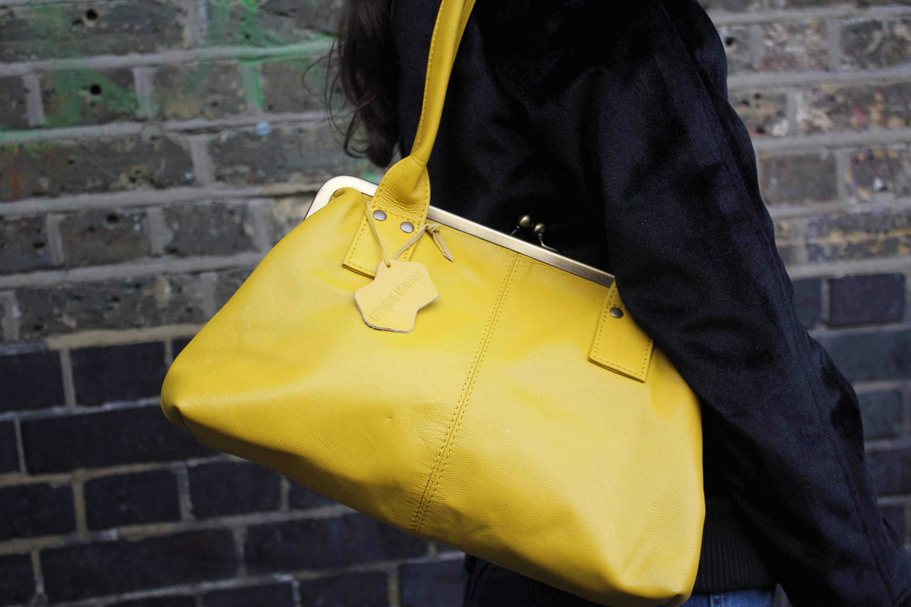 Yellow Leather Kiss Lock Shoulder Bag, Clip Frame Purse 'doris' - Etsy