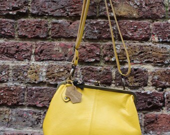 Yellow Leather Kiss Lock Crossbody Bag: Adjustable Strap - Etsy