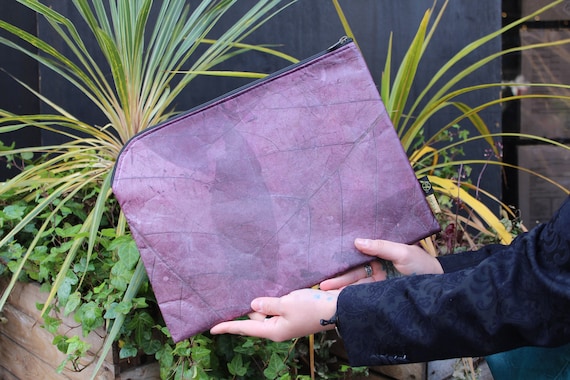 Purple Teak Leaf Laptop Sleeve: Vegan Leather Alternative