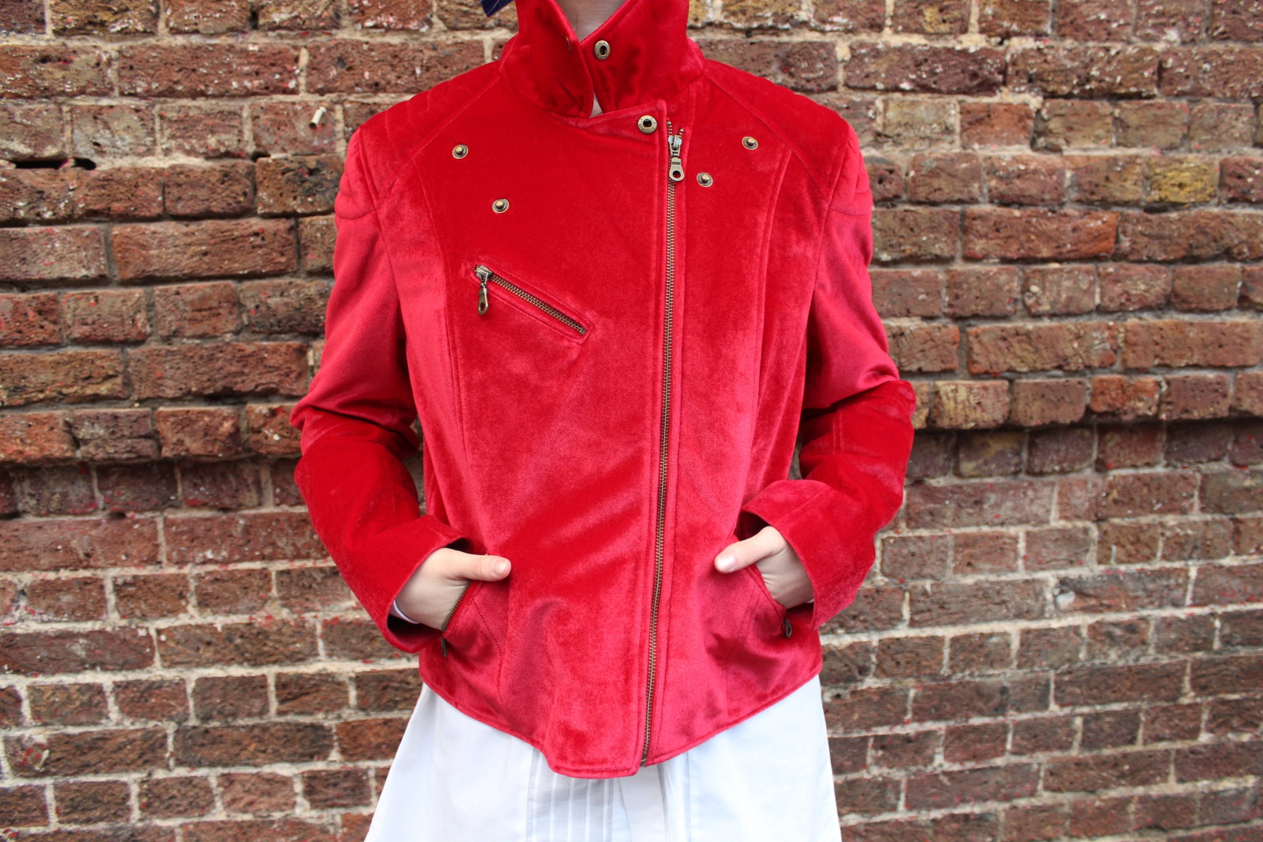Red Velvet Biker Jacket: Cotton Zipped Moto Style - Etsy