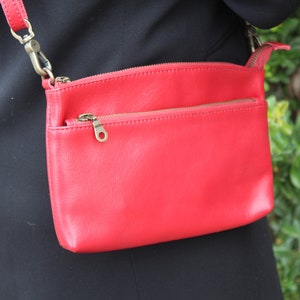 Red Leather Crossbody Bag: Artisan Mini Clutch with Zip Pocket