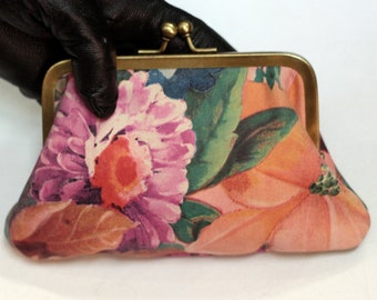 Floral Leather Kiss Lock Coin Purse: French Vintage Cardholder, 'Miranda'