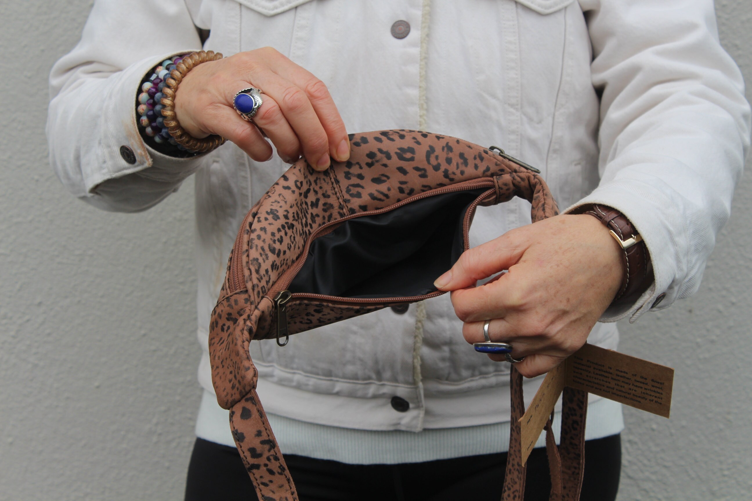 Leopard Print Bum Bag, Genuine Leather, Back Pocket, Animal