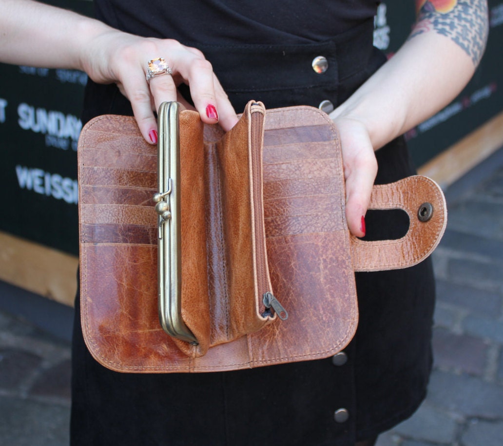 Big Fat Extra Large Clip Frame Wallet in Tan Scrunchy Etsy UK