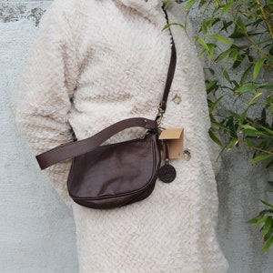 Schultertasche klein, Braune Leder Sling, Abnehmbarer langer Schulterriemen