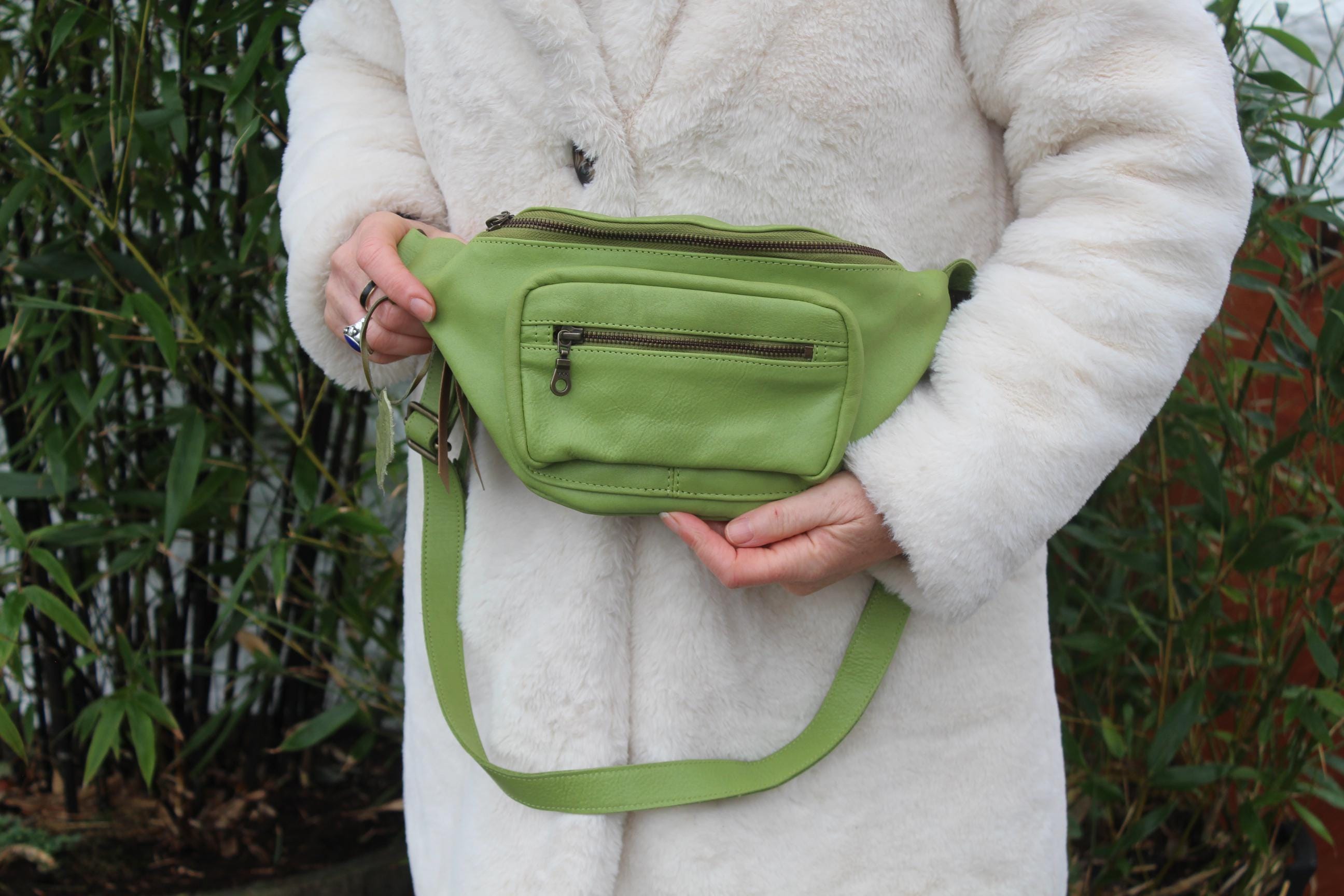 Lime Green Leather Fanny Pack: Double Zip Hip Bum Bag - Etsy