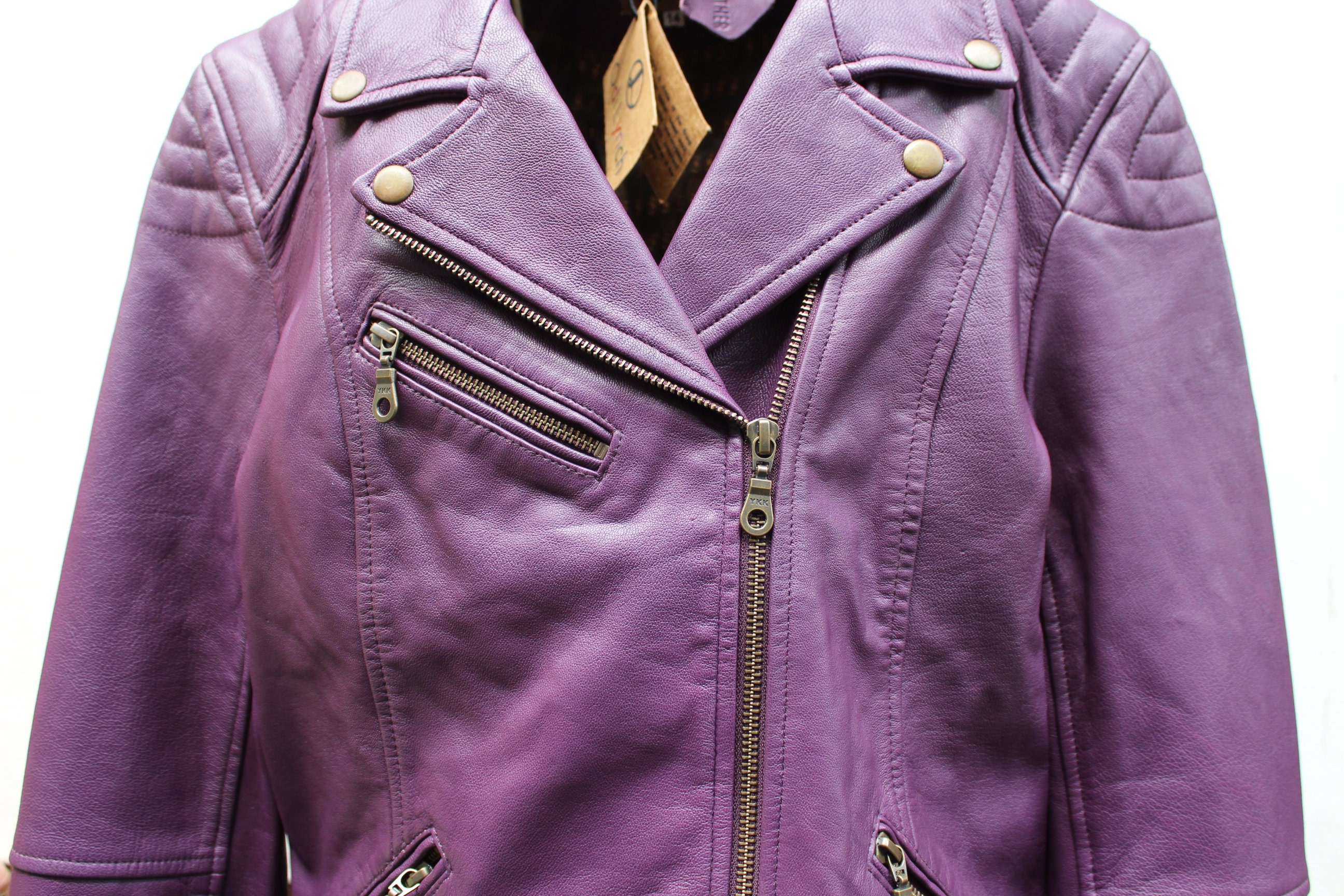 Biker Jacket Hard Purple Genuine Leather in Vintage Style 