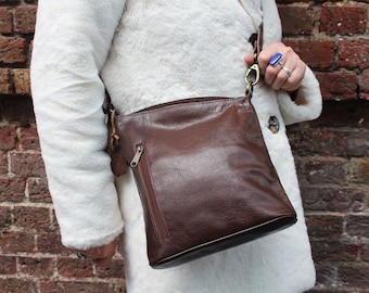 Brown Leather Crossbody Bag, Adjustable Messenger Purse, 'Marina'
