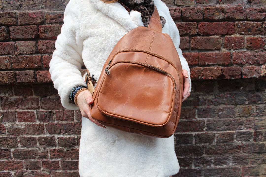 Rucksack Tan Leather, One Strap Backpack, One Shoulder Rucksack, Mono