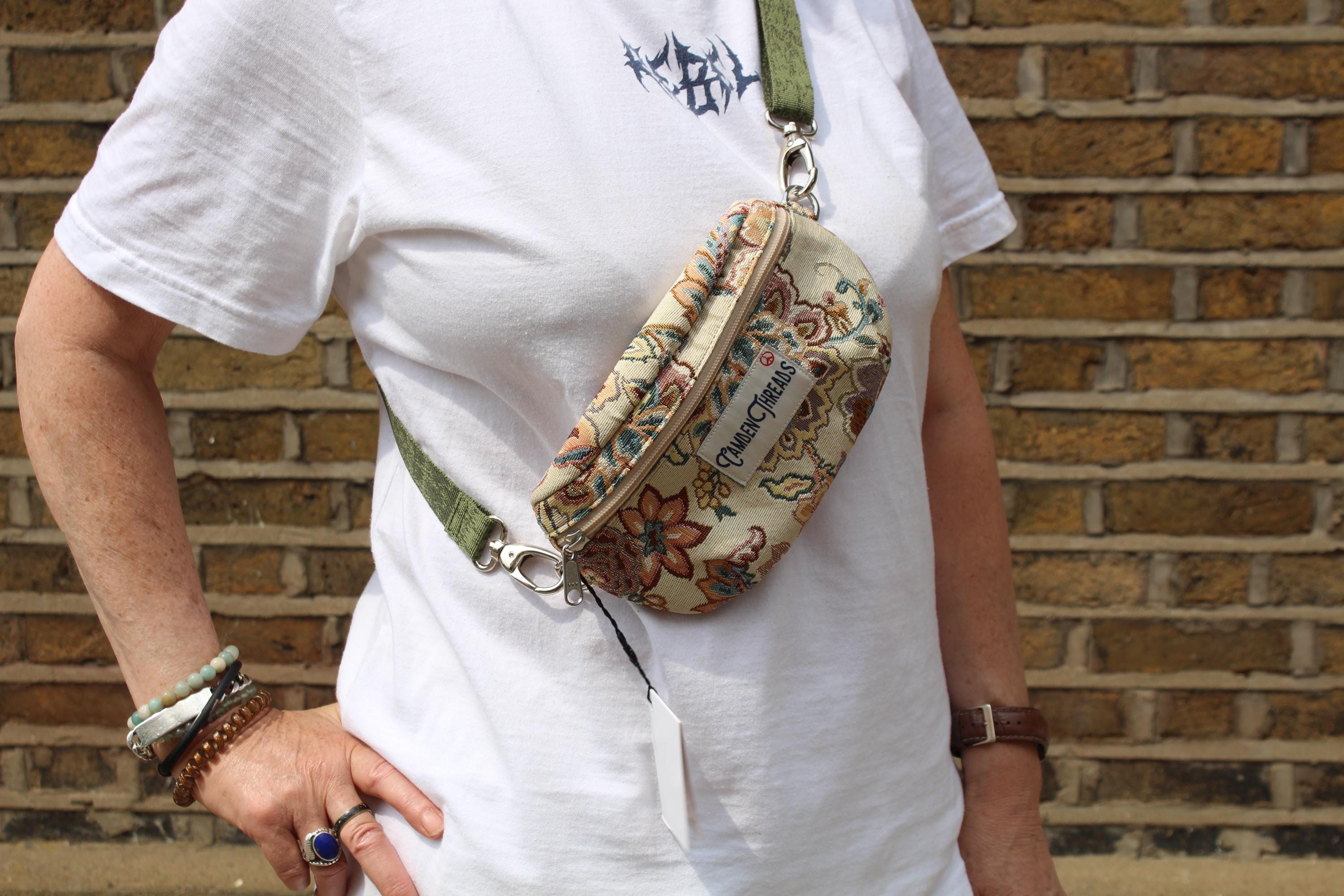 Floral Tapestry Mini Bum Bag: Cotton Fanny Pack With Card Slots