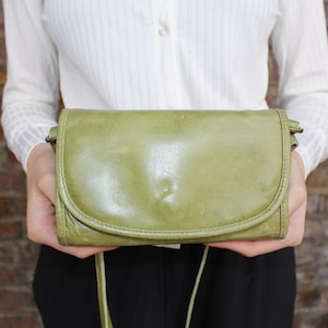 Bolsa de embrague de teatro de cuero verde de manzana, convertible de varias vías, aguacate, bolsa de honda pequeña, correa y muñeca ajustables, bolsa de billetera grande hecha a mano