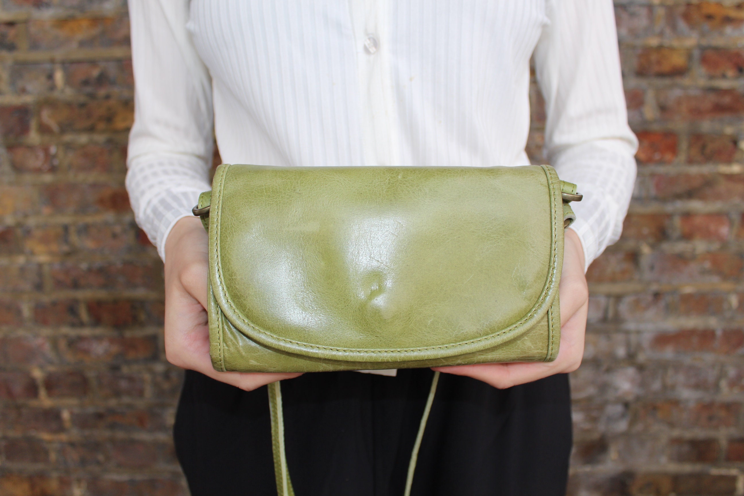 Apple Green Leather Theatre Clutch Bag Convertible Multi-way