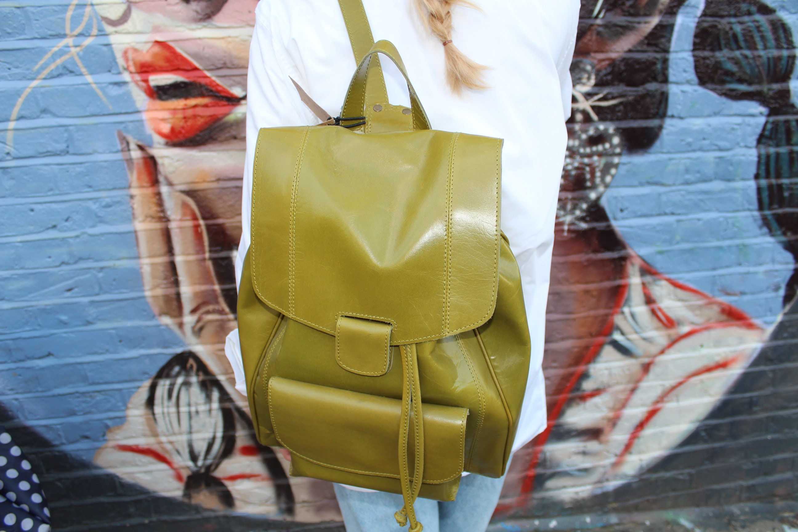 EvE Leather Backpack High Quality Green Adjustable Large School Office Bag 150917-2824-FRONT-3.jpg main image 4
