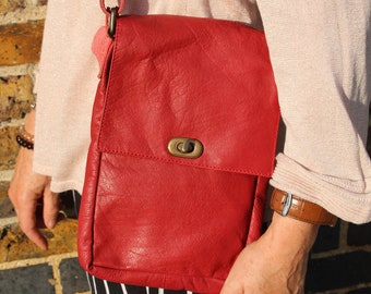 Mini Envelope, Red Leather, Twister lock, Small Crossbody Handbag