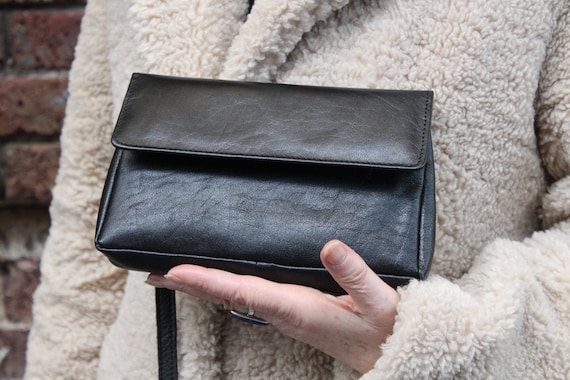 Black Leather Mini Crossbody Phone Bag: Convertible Clutch