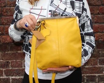 Yellow Leather Clip Frame Bag: Kiss Lock Small Purse - Etsy