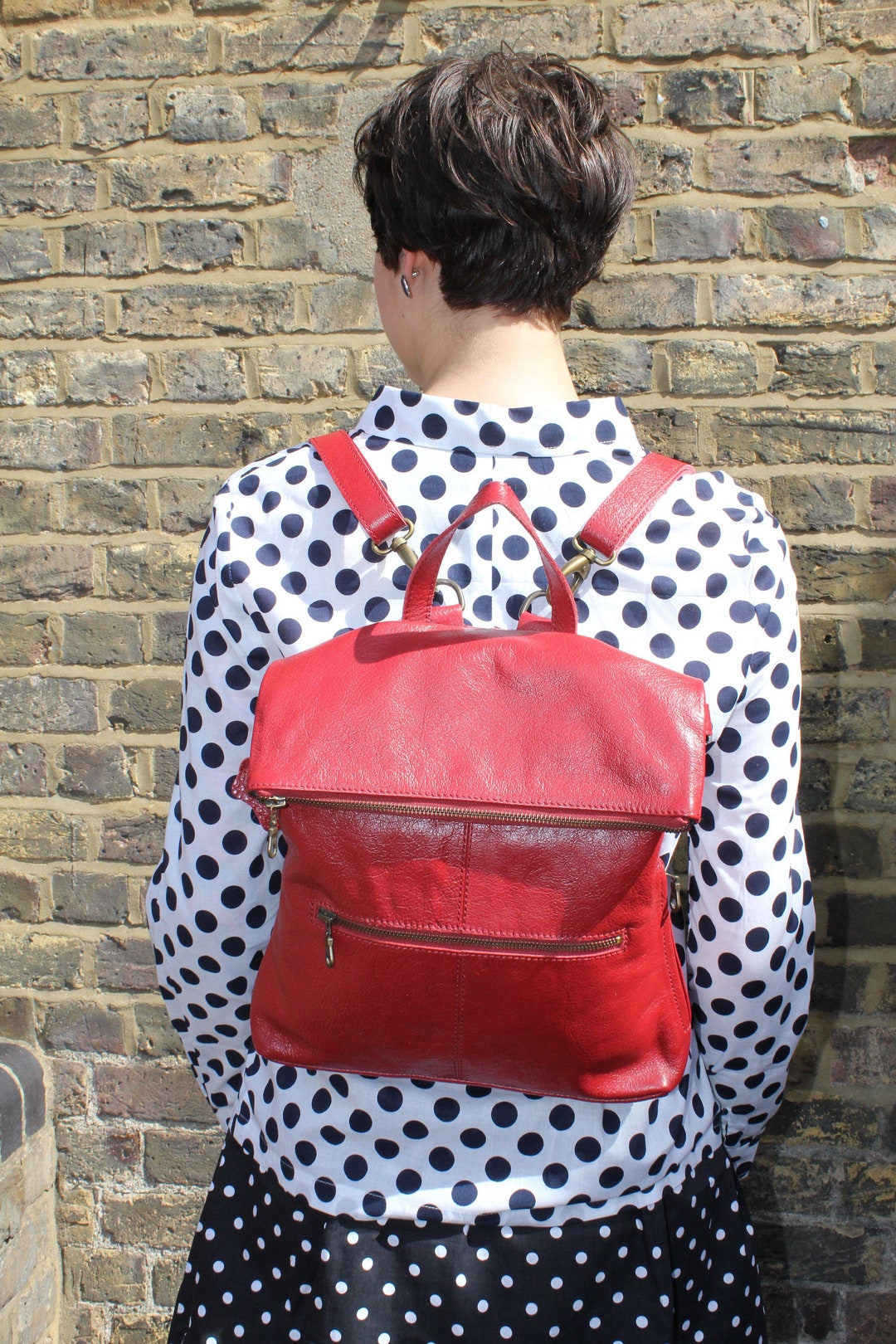 Mochila convertible de cuero rojo, bandolera multiusos para convertirla en  mochila, bolso bandolera multifunción con bolsillos y correas desmontables, 