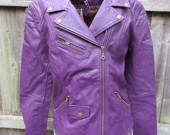 Biker Jacket Artisan Purple Genuine Leather in Vintage Style Biker Jacket Artisan Purple Genuine Leather in Vintage Style