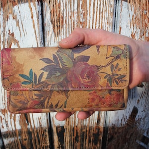 Bolso pequeño de cuero Francesca en N14 Floral Genuine Printed Leather Handmade / Minimal Pocket Wallet Multi Compartimento