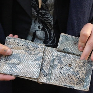 Kleine Geldbörse mit Schlangenprint, echt bedrucktes Leder, Multicard-Steckplatz, 2 Scheinfächer, Geldbörse, schöne Qualität, kompakte Geldbörse mit Schlangenprint