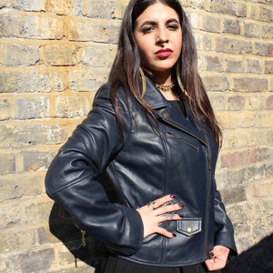 Odilynch Biker Jacket Navy Leather - Etsy