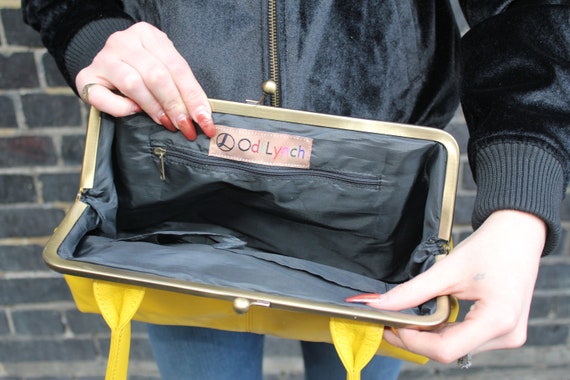 Yellow Leather Kiss Lock Shoulder Bag, Clip Frame Purse 'doris' - Etsy
