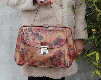 Floral Leather Doctor Bag: Silver Hardware, Art Deco Style