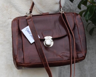 Brown Leather Doctor Bag: Old Style Top Handle Purse