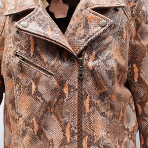 Veste en cuir biker Brown Snake Print