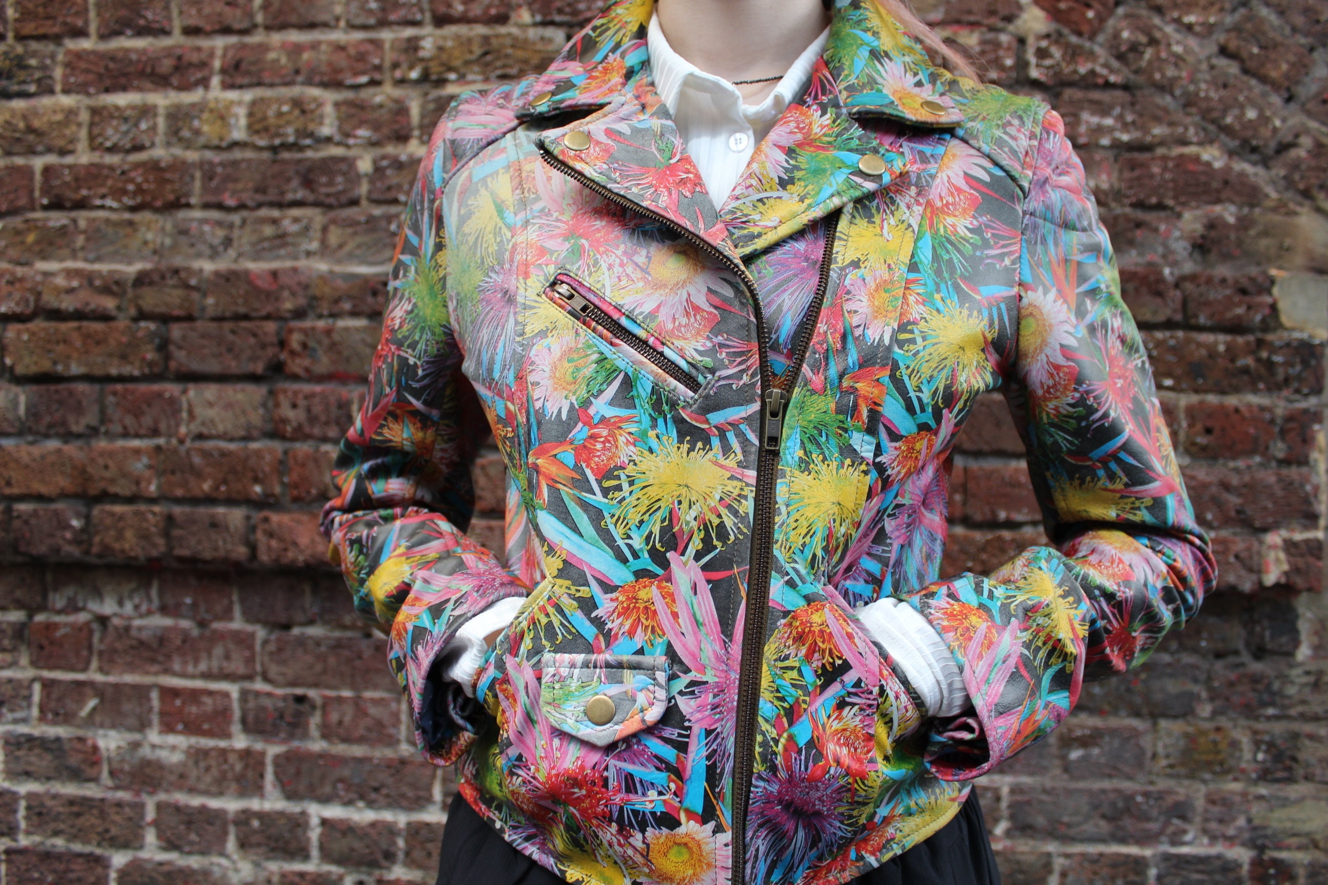 Leather Biker Jacket Psychedelic Print Amsterdam Printed -  Norway