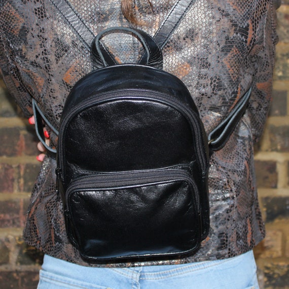 Tiny Round Top Zipped Rucksack Small Backpack Black Leather Chic Simple Backpack YKK Zipped Leather Pack Simple Backpack Adjustable Etsy UK