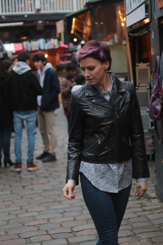 ブラックレザーバイカージャケット：ソフト本革、YKKジッパー - Etsy 日本