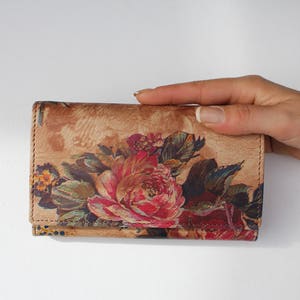 Floral Printed Leather, 'Madamzel' Wallet in Soft, Multi-compartment and Lightweight, Accordion wallet, Large floral printed leather wallet