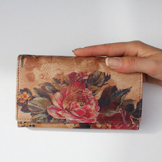 Floral Leather Accordion Wallet: 'madamzel' Multi-compartment