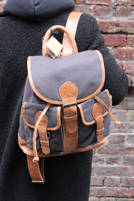 Handmade Grey Canvas Leather Rucksack: Unisex Adventurer Backpack - Etsy Handmade Grey Canvas Leather Rucksack: Unisex Adventurer Backpack - Etsy