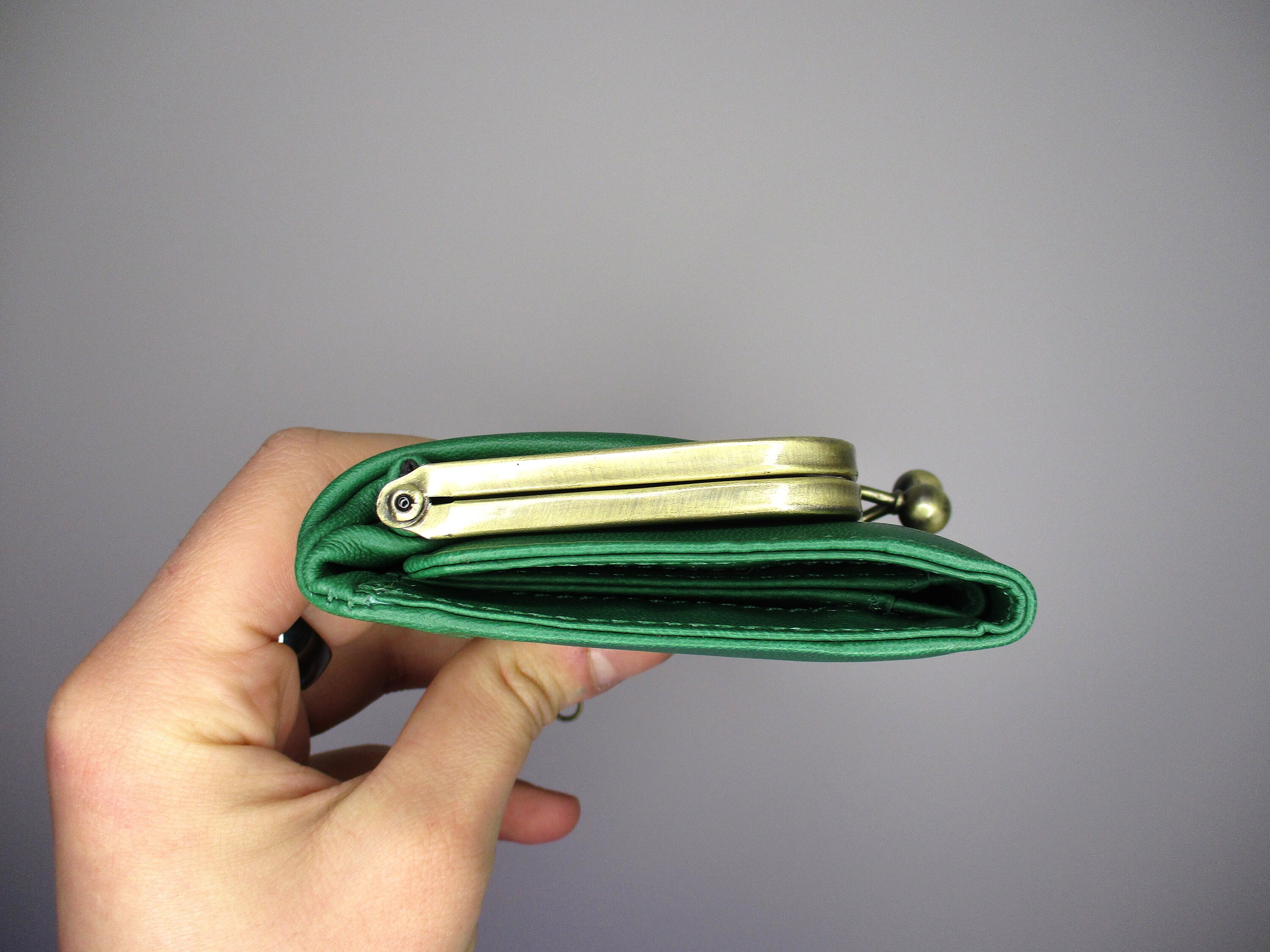 Emerald Green Leather Kiss Lock Wallet: Ball Clasp Coin Purse - Etsy