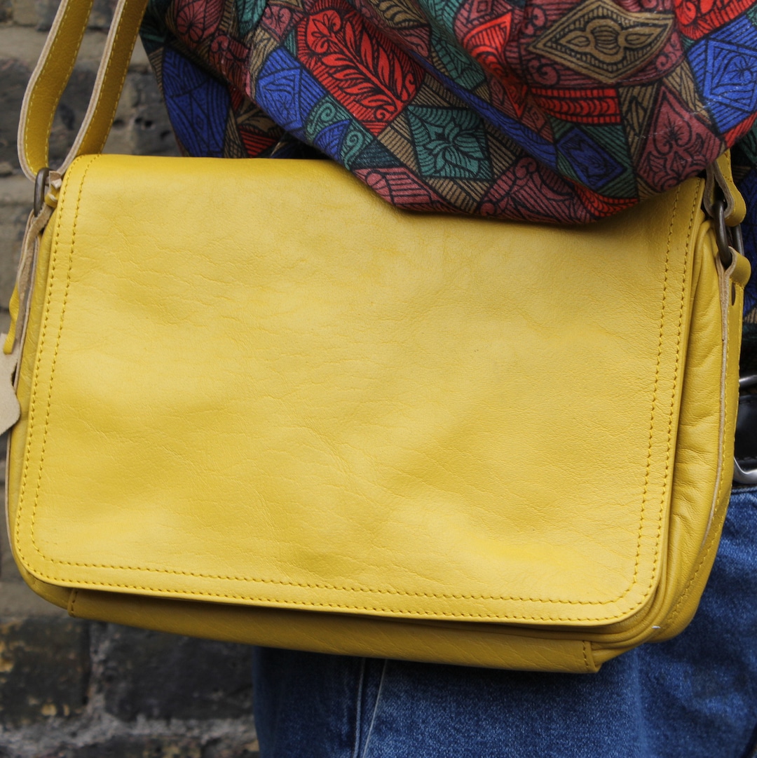 Organizer Bag Yellow Leather Messenger Bag Etsy Canada
