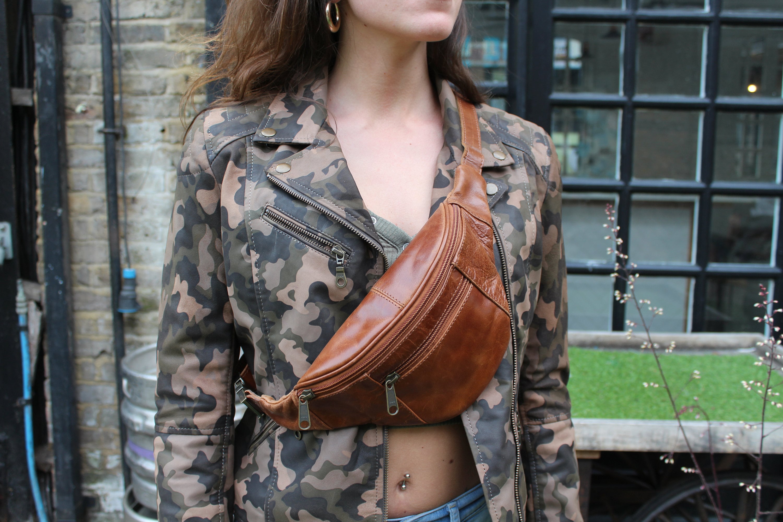 Tan Bum Bag With 3 Zip Pockets, Chest Bag Tan Leather, Fanny Tan Bum Bag With 3 Zip Pockets, Chest Bag Tan Leather, Fanny