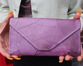 Teakleaf Vegan Sustainable and Durable Wallet Clutch Evening bag Purple, Sustainable, Ecofriendly, Leaf leather as alternative to leather