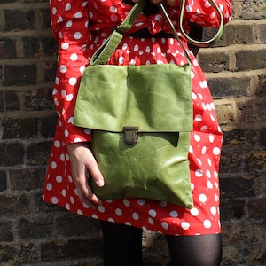 Avocado Green Messenger Bag: Leather Laptop Bag with Pockets