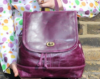 Small Purple Backpack Barcelona Leather Mini Rucksack with Twister Closing