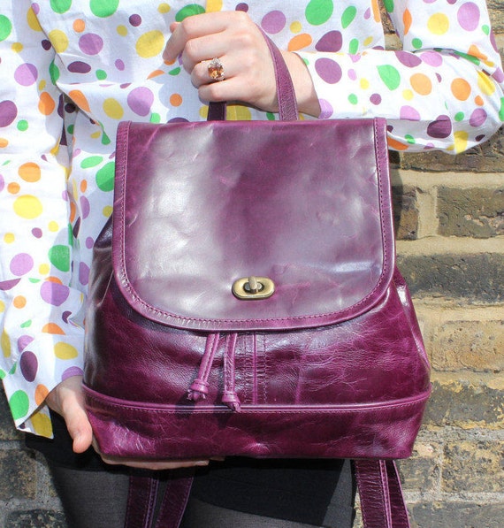 Small Purple Backpack Barcelona Leather Mini Rucksack With Twister