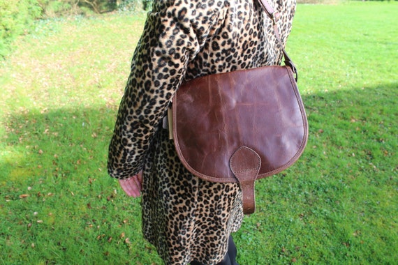 Distressed Leather Saddle Bag, Rich Brown Vintage Style Purse, 'isabelle'