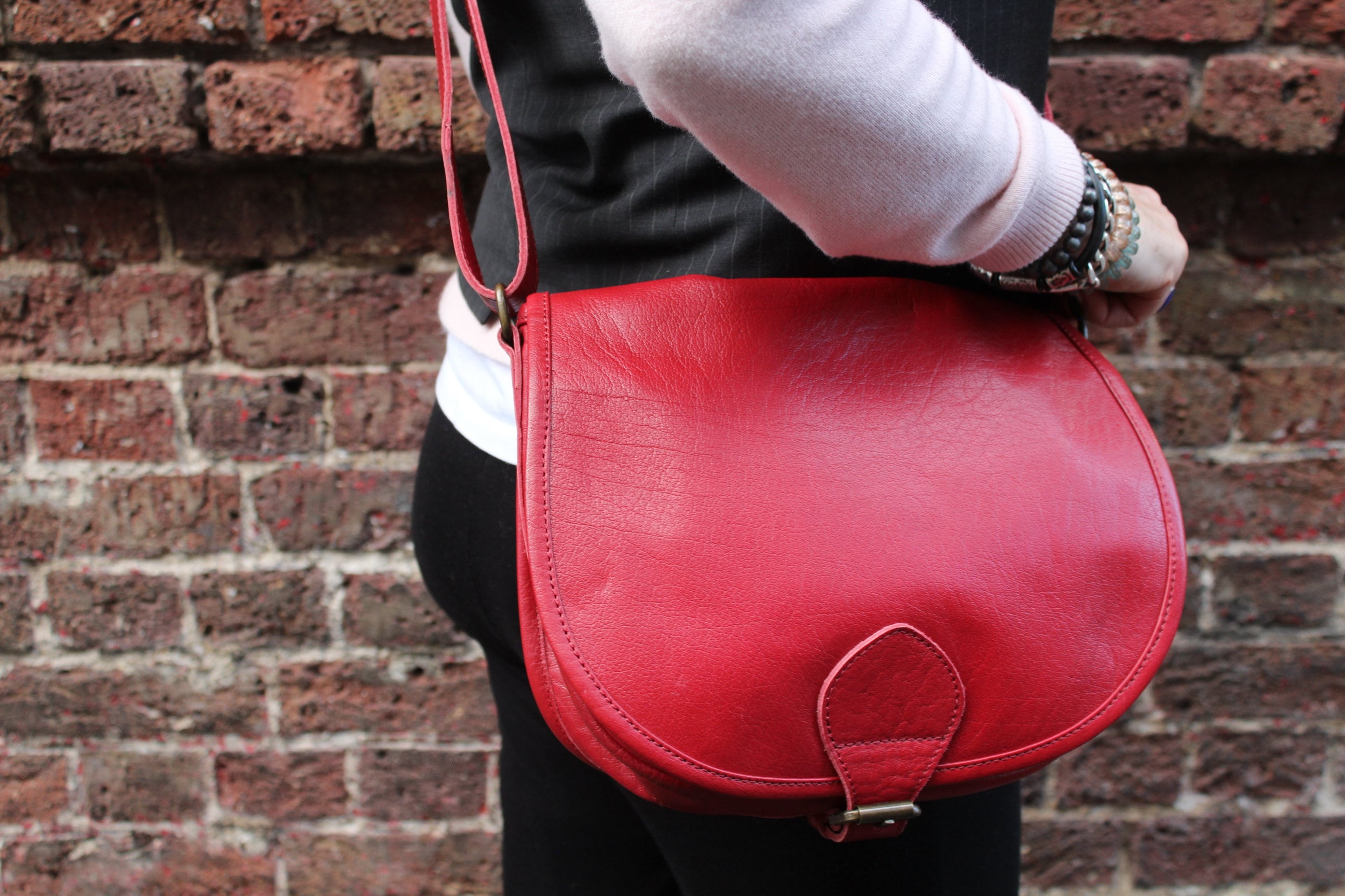Red leather shop saddle bag
