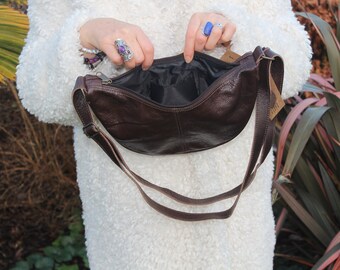 Leather Crescent Chest Bag: Dark Brown Hobo Crossbody 'bobby