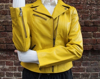 Biker Jacket Yellow Leather Motor Biker Leather Jacket - Etsy Australia