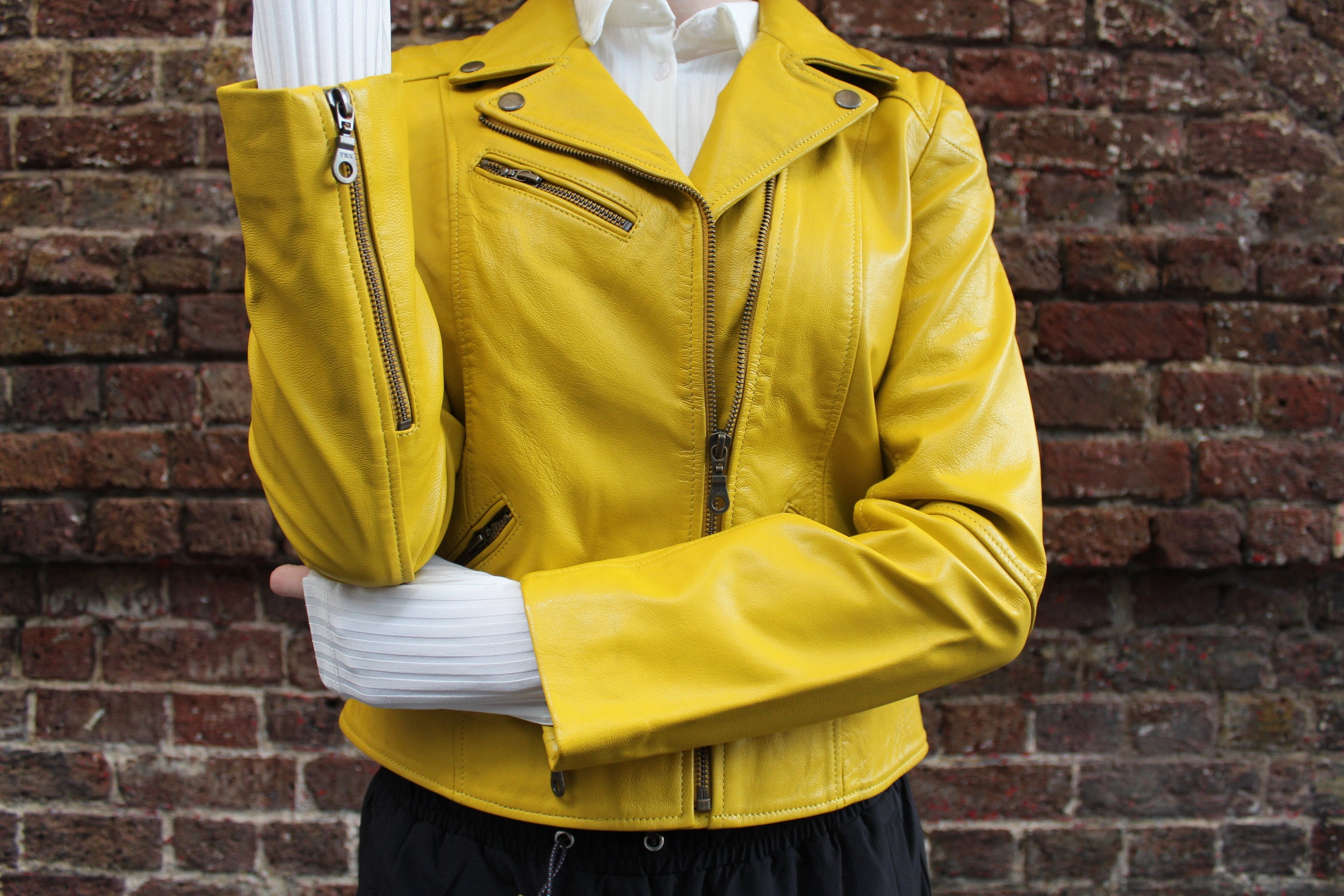 Chaqueta cuero amarillo cuero para - Etsy México