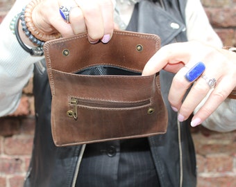 Dark Brown Leather Flapped Pouch: Coin Purse, Card Holder