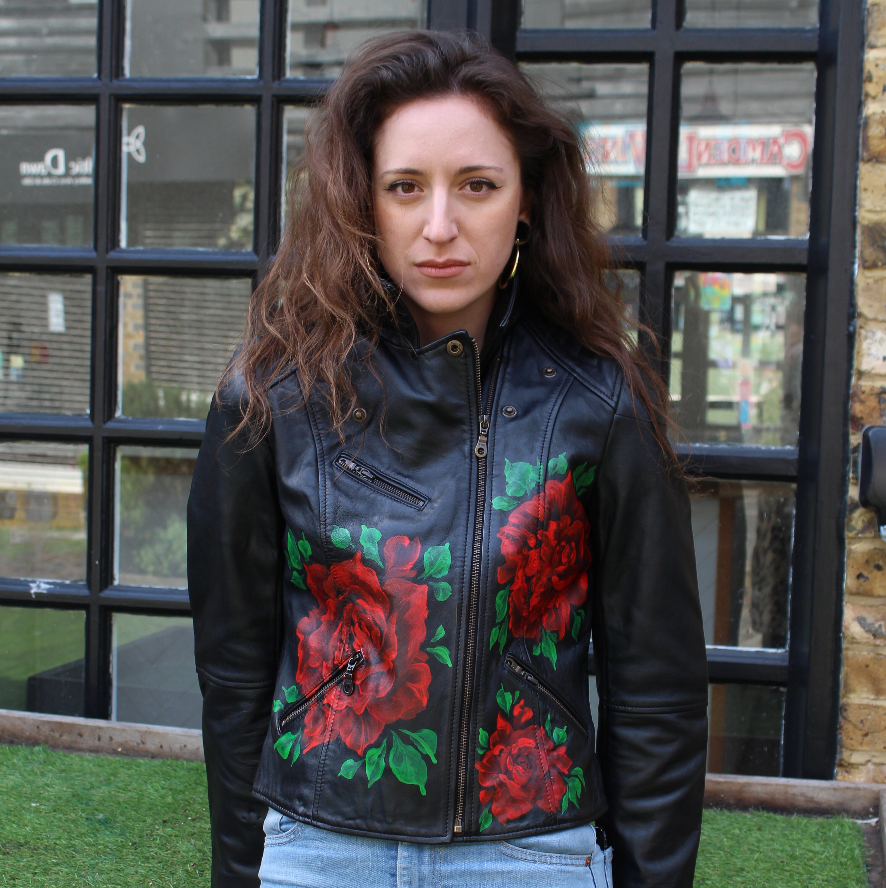 Image of Biker Jacket - Roses Handpainted