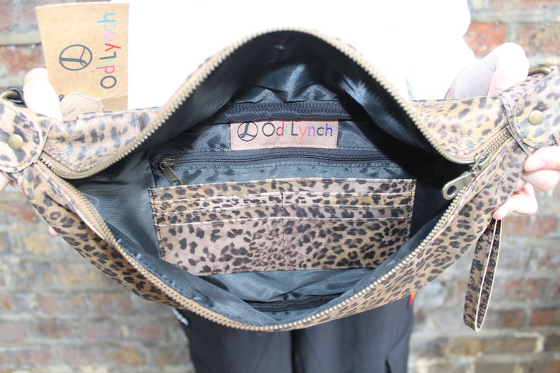 Bum Bag Leopard print Leather, Fanny pack, Mediterranean, Inner pocket card slots, Fanny chest bag medium, Hip or Side Bag Real Leather image 7